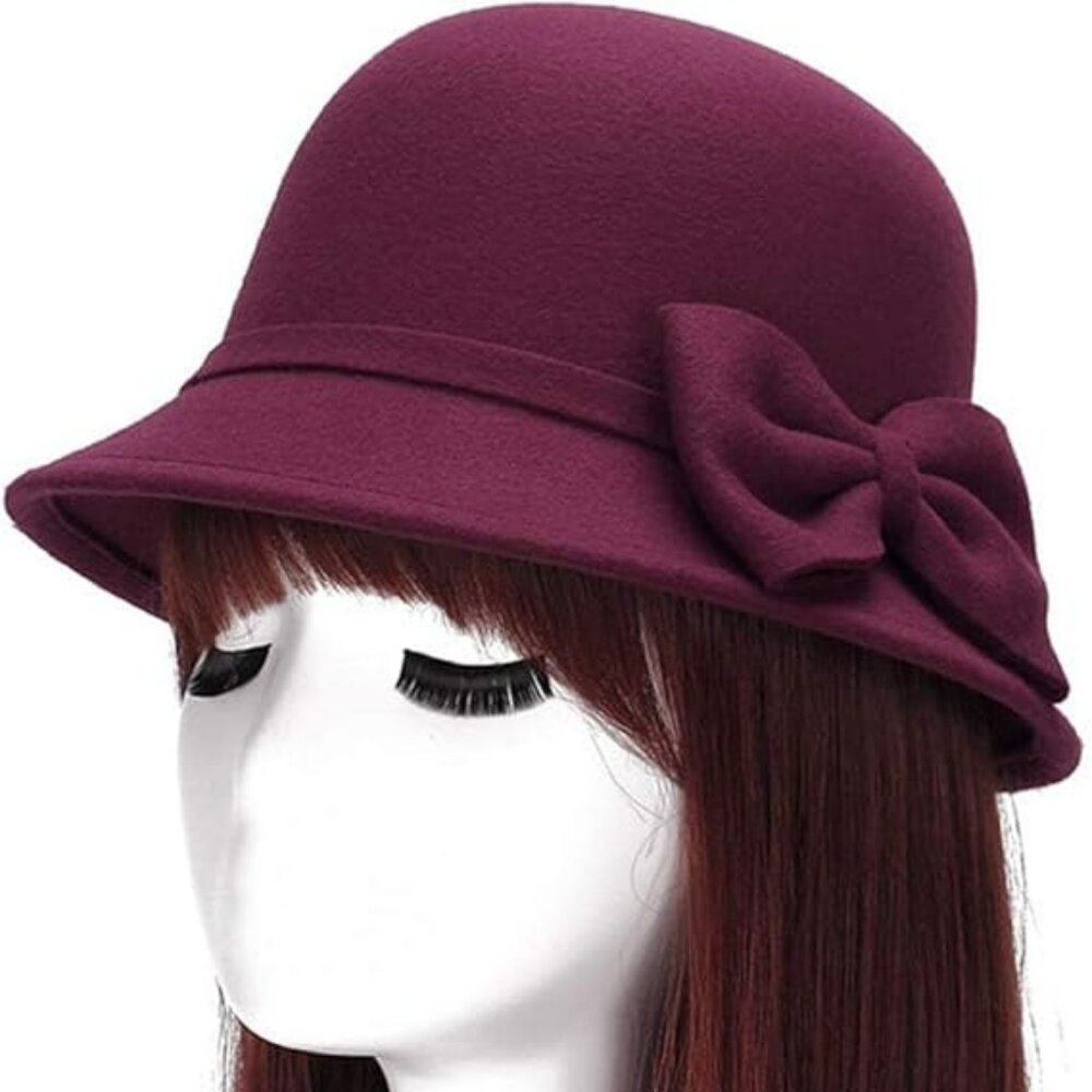 Women Bucket Style Hat‎ Church Cloche Flapper Hat w Large Bow Fashion Statement